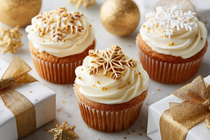 Festive cupcakes decorated for christmas holiday with gift boxes, a Food & Drink Photo by AlyaAnd