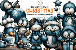 Whimsical Christmas Icy Blue Penguin, an Illustration by cherrydesign