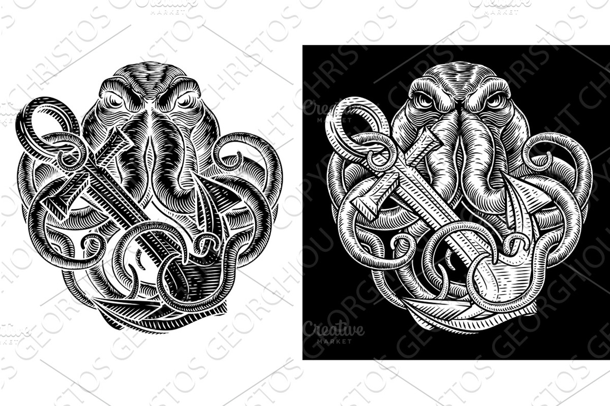 Octopus Anchor Kraken Sailor Tattoo, an Animal Illustration by Christos Georghiou