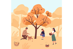 Family picking fruits in autumn, a Person Illustration by Good Studio
