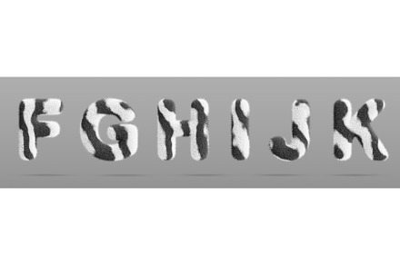 Zebra fluffy font letters F, G, H, I, an Animal 3D Model by Marozhkastudio