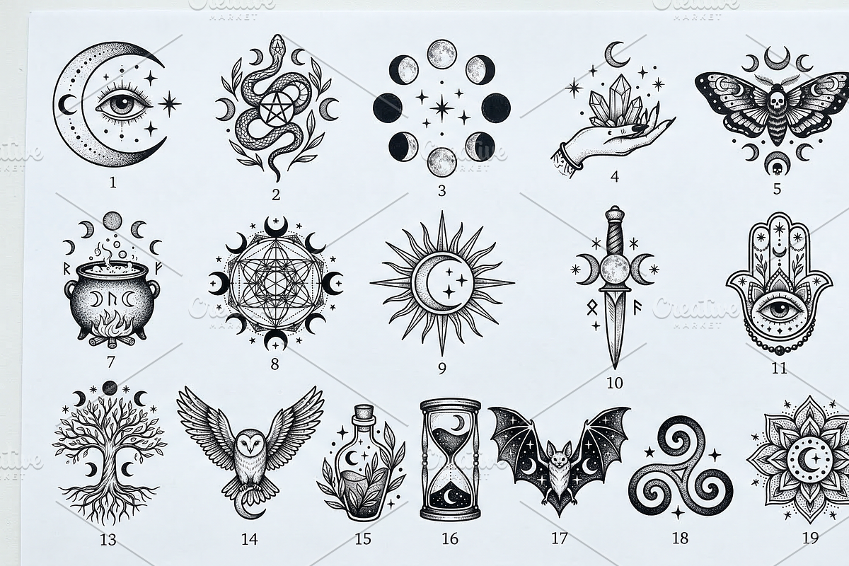 Witchcraft & Celestial Tattoo Design, an Object Graphic by Retouchlab (Photo 2 of 3)