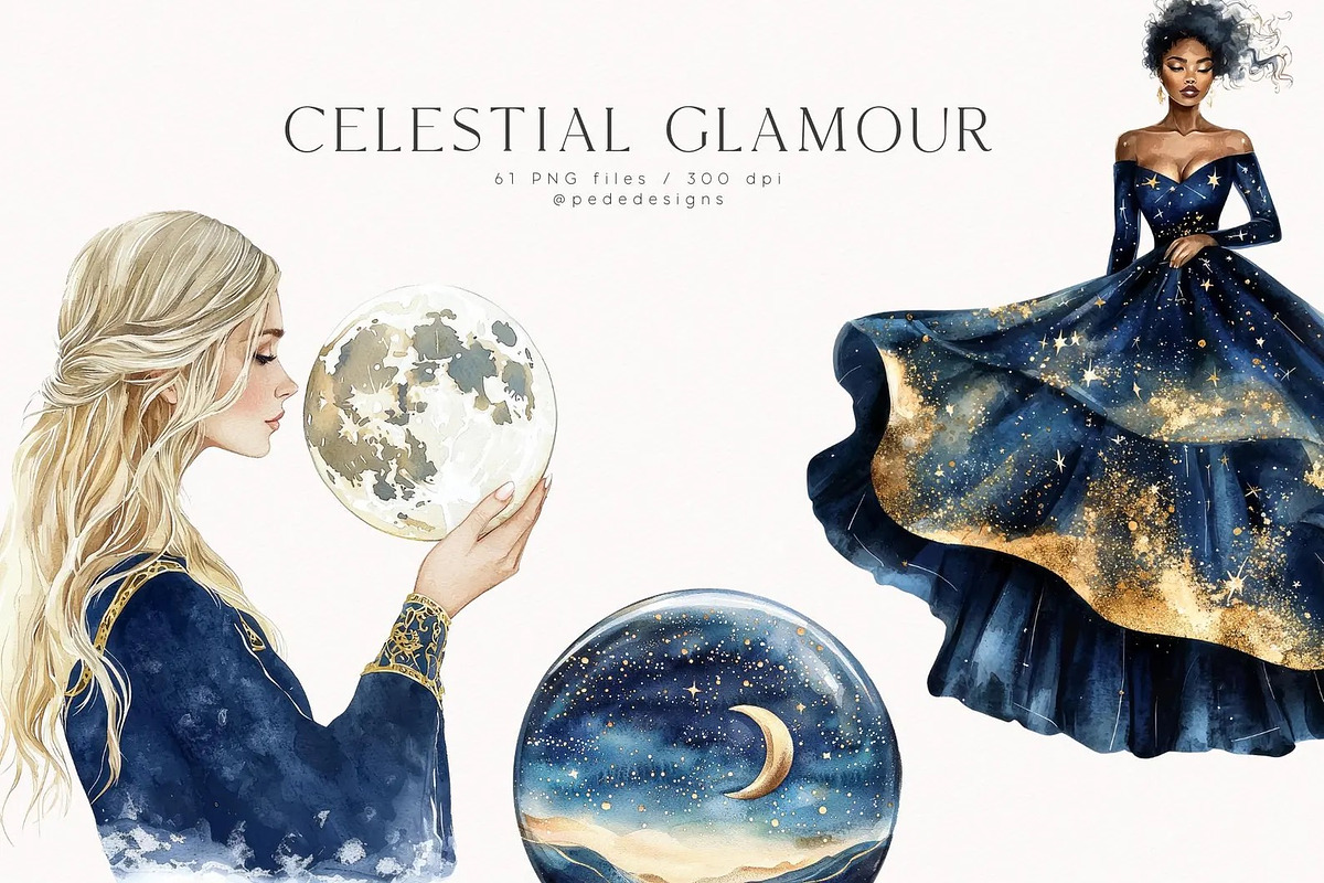 Celestial Glamour, a Decorative Illustration by PeDe Designs (Photo 5 of 15)
