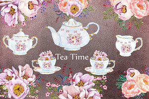 Tea Time Watercolor Floral Clipart