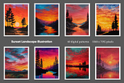 Sunset Landscape Illustration, a Decorative Illustration by Housui Patterns (Thumbnail 7 of 9)