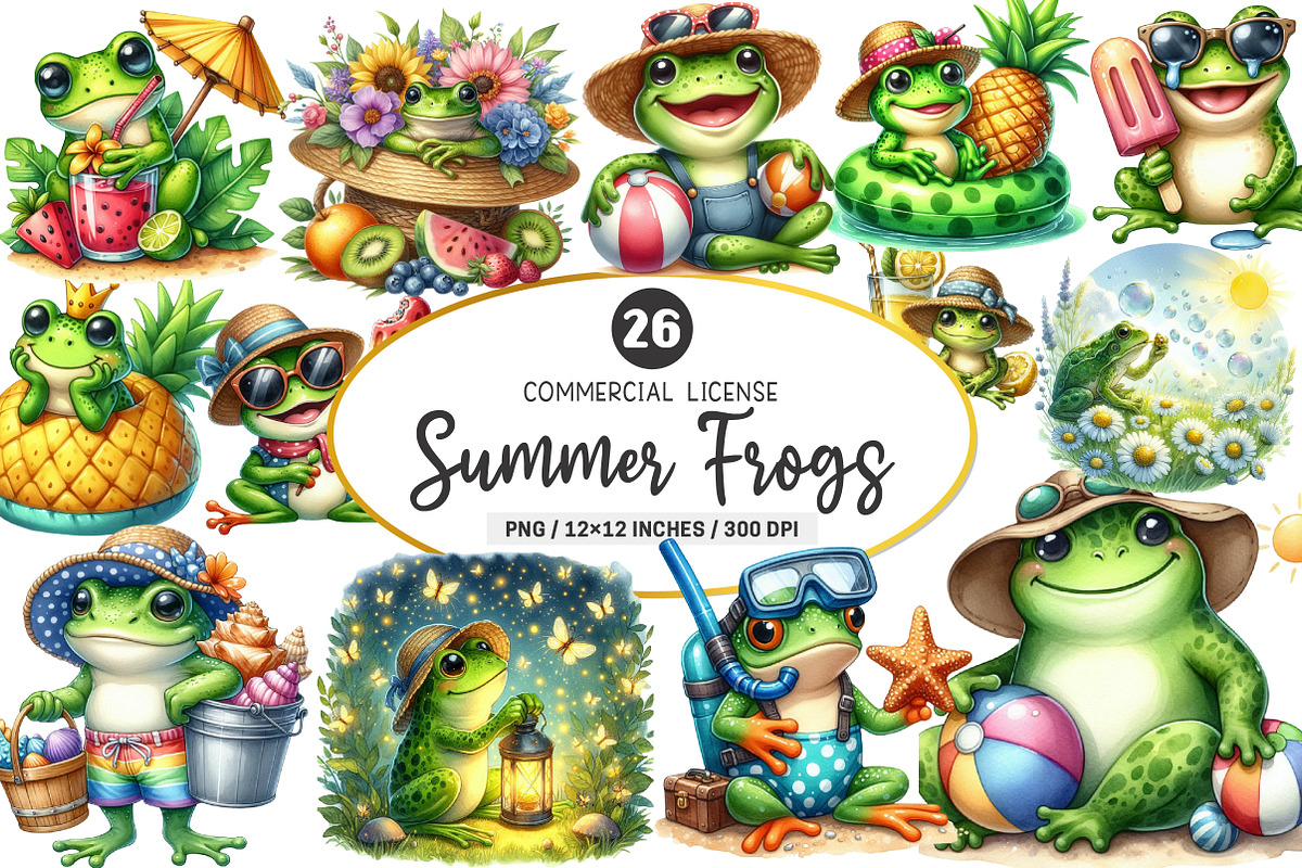 Summer Frogs Clipart, an Illustration by SinaCreation (Photo 1 of 5)