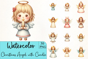 Christmas Angel with Candle Clipart, an Illustration by CrexoraLab
