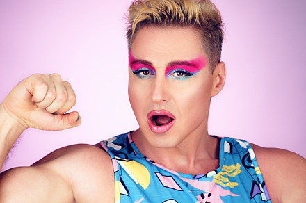 Beauty Fashion Muscular man guy with Makeup, lgbtq