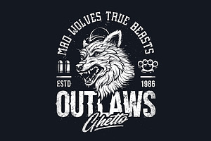 Ghetto Outlaws Grunge Wolf Art