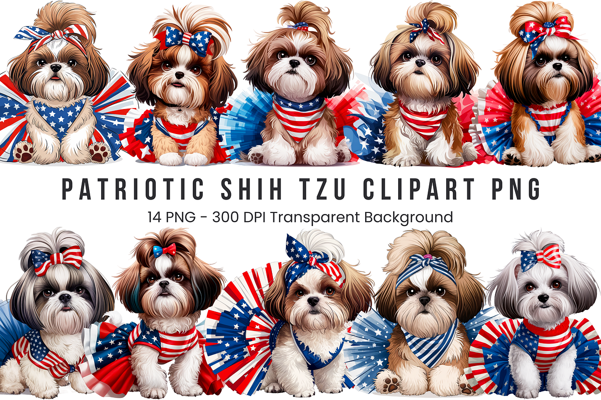 Patriotic Shih Tzu PNG Bundle, a Graphic by Clipart Bloom (Photo 1 of 15)