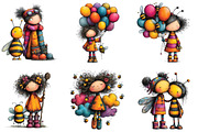 Whimsical Quirky Bee Girl Clipart, an Illustration by CraftArtStudio (Thumbnail 4 of 6)