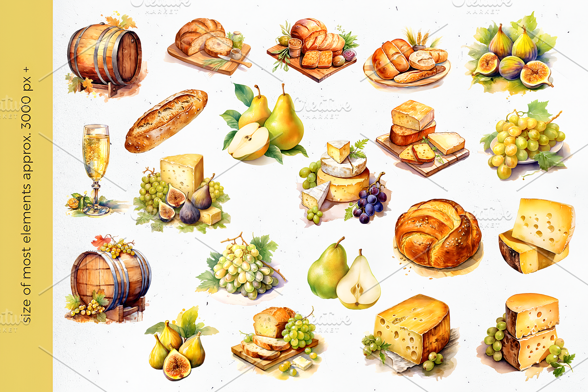 Vineyard Picnic Watercolor Clipart, a Food Illustration by foxsong (Photo 7 of 11)