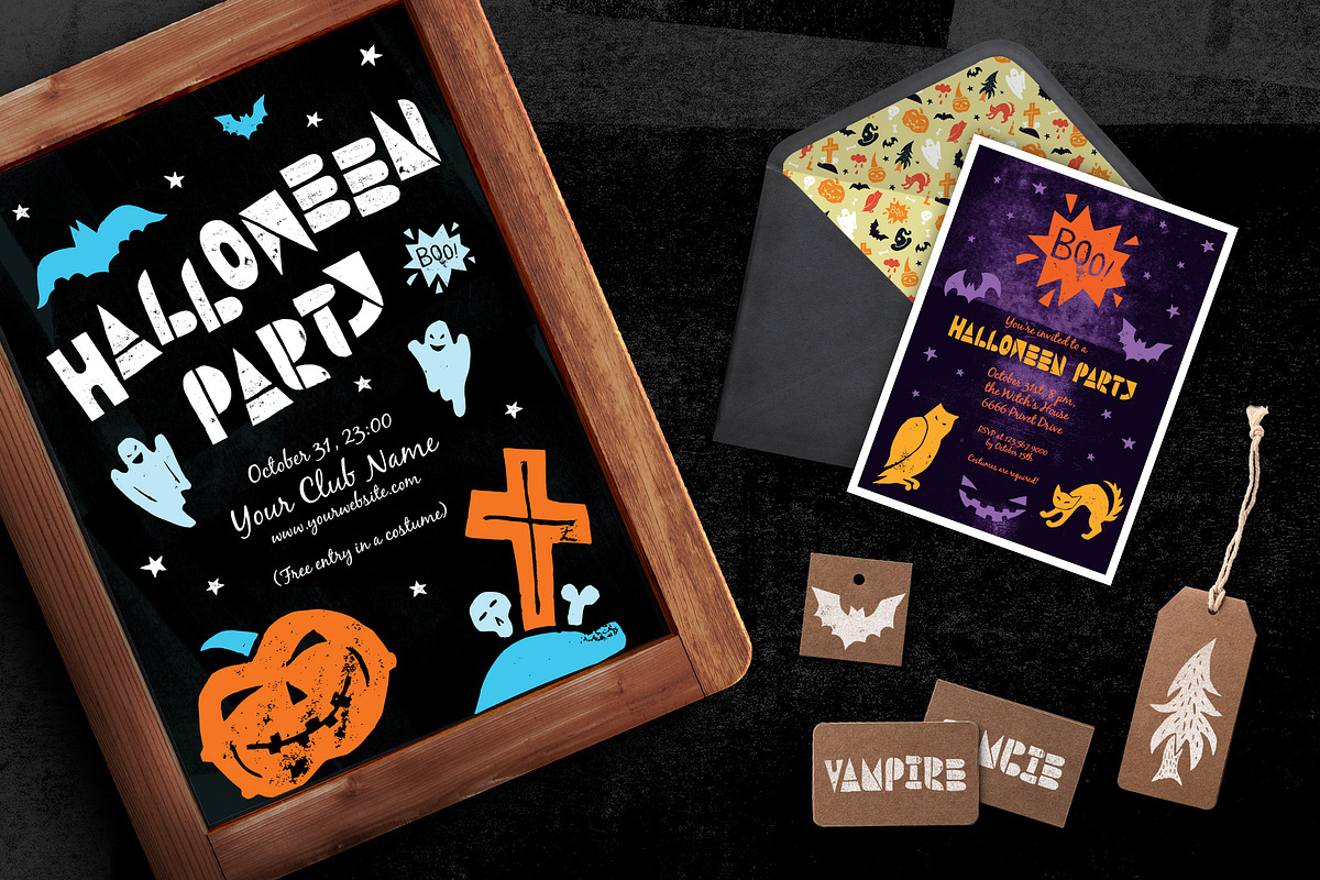 HALLOWEEN 2017 LINOCUT VECTOR SET, an Object Illustration by Spencerian Sisters (Photo 3 of 6)