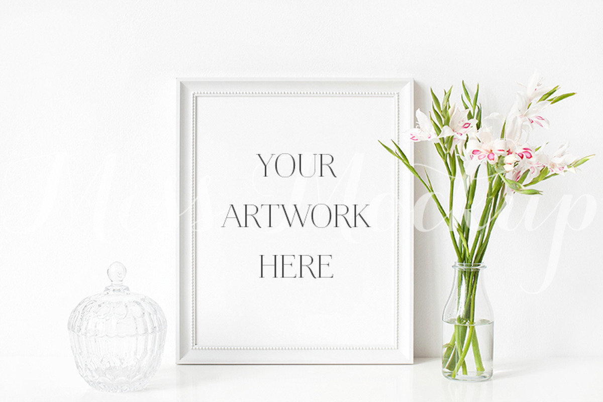 White Frame Mockup Gladiolus, a Print Template by Miss Mockup