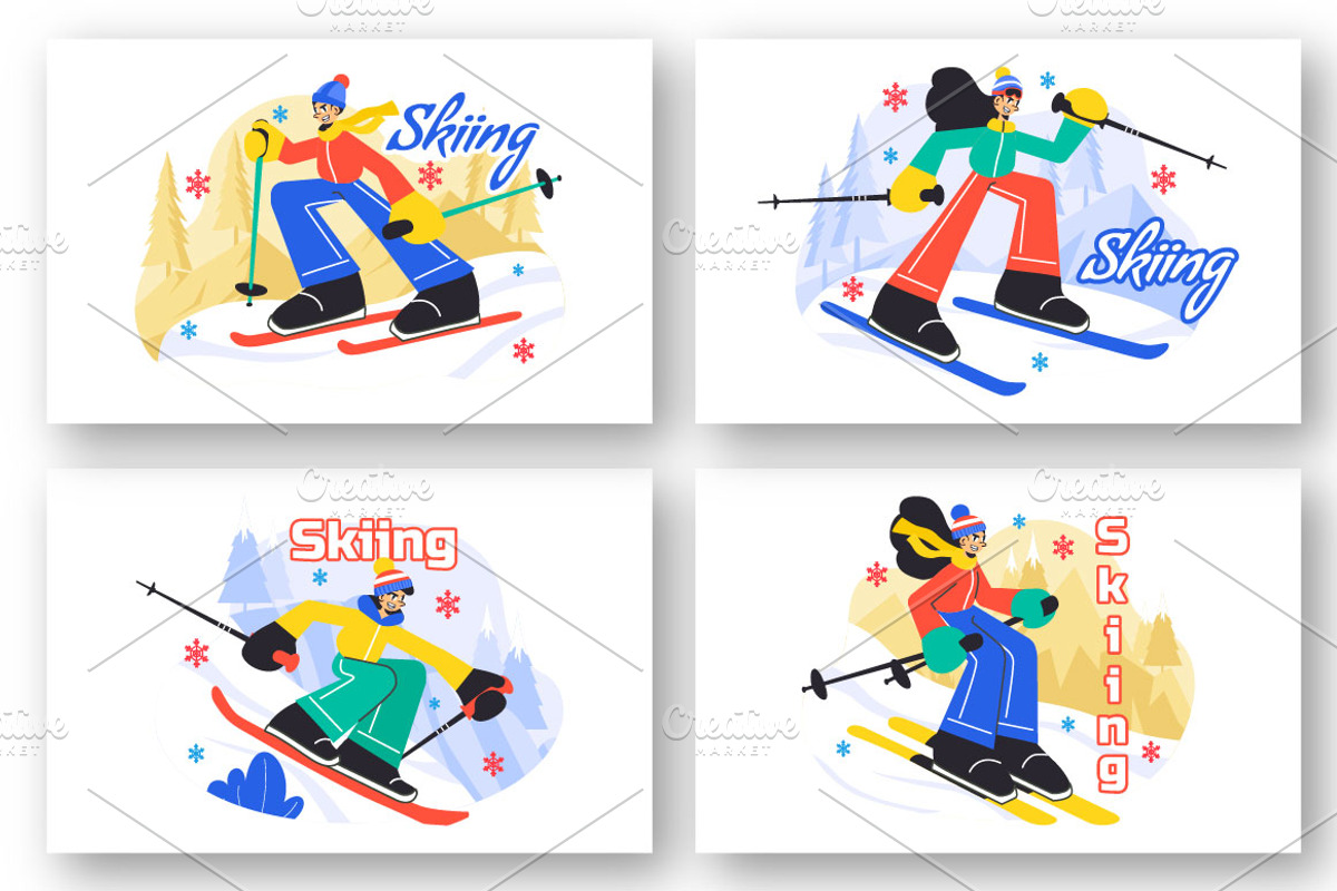 10 Skiing Winter Sport Activities, a Sport Illustration by denayunebgt (Photo 2 of 4)