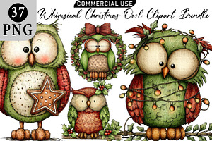 Whimsical Christmas Owl Clipart Bund, an Illustration by Daily.Designs