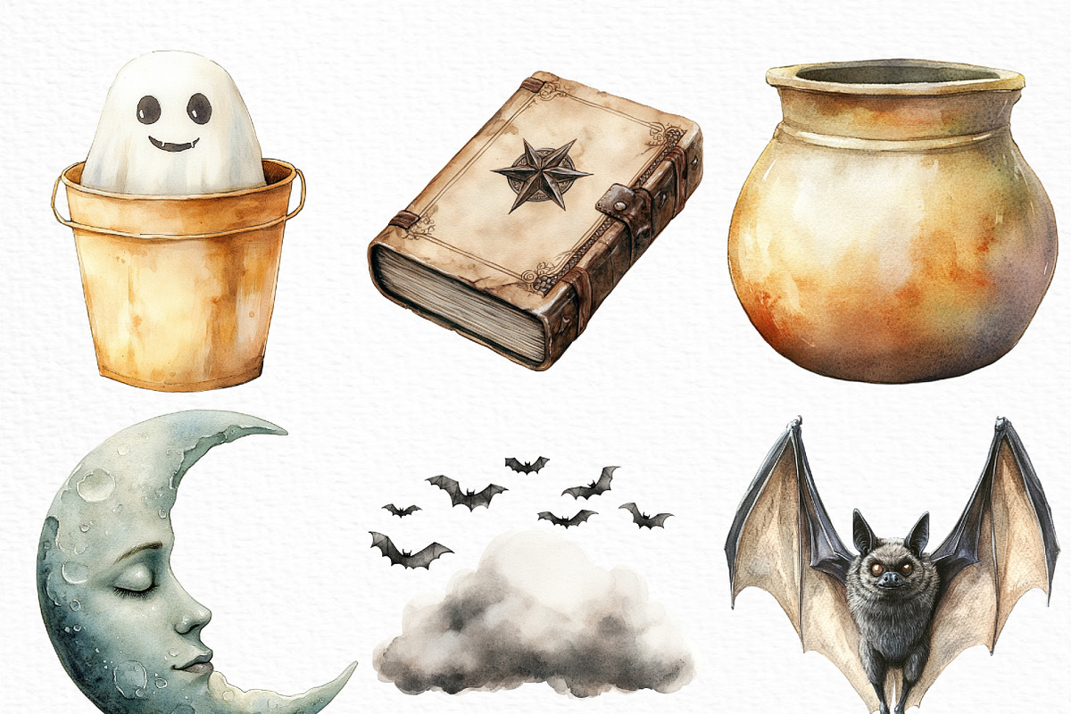 Watercolor Neutral Halloween Clipart, an Illustration by Craft Nest (Photo 3 of 6)