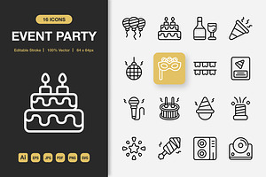 Event Party Outline Icons, an Outline Icon by Spacepixel Creative