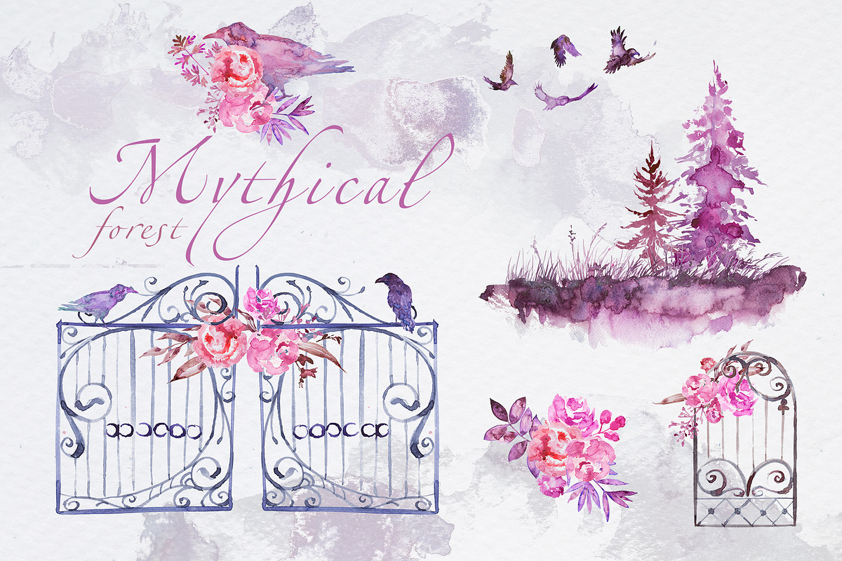 Watercolor Mythical Forest Clipart, an Animal Illustration by ArtCreationsDesign (Photo 1 of 5)