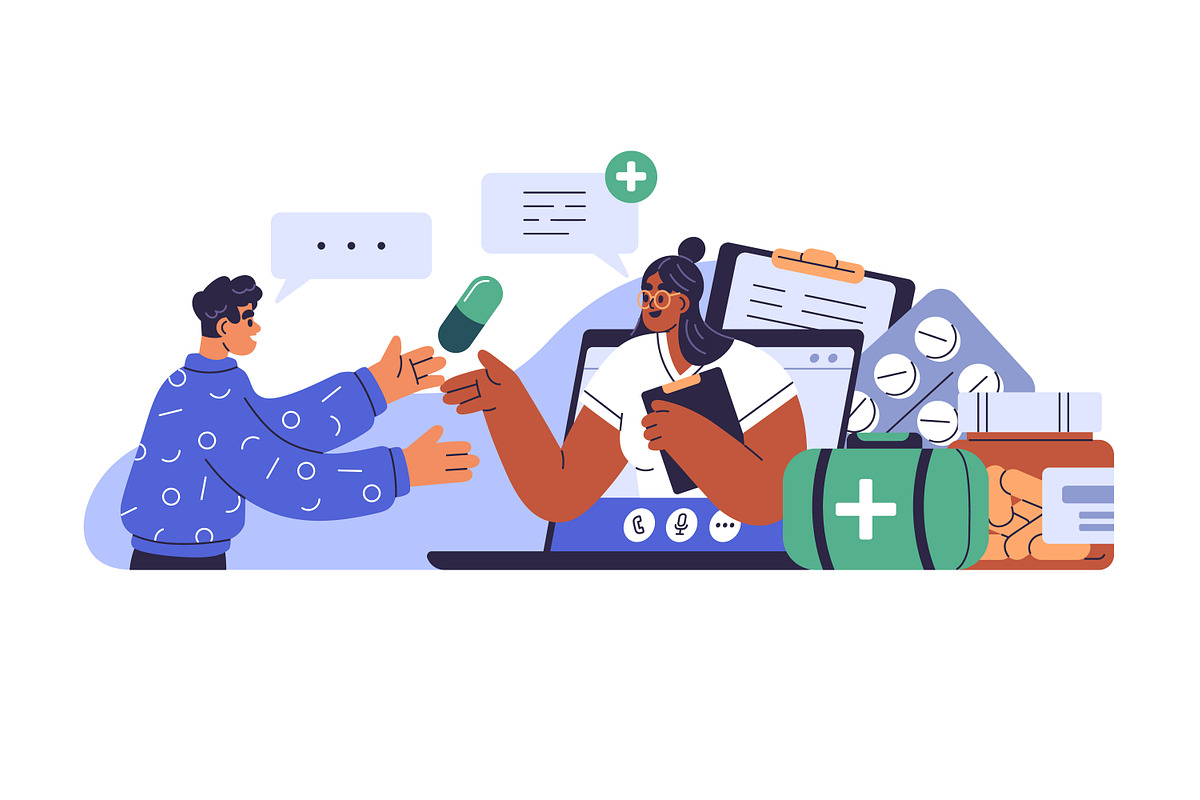Doctors during online calls set, a Healthcare Illustration by Good Studio (Photo 2 of 5)
