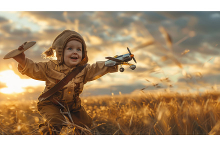Little Boy Playing With Toy Airplane, a Nature Photo by Goinyk