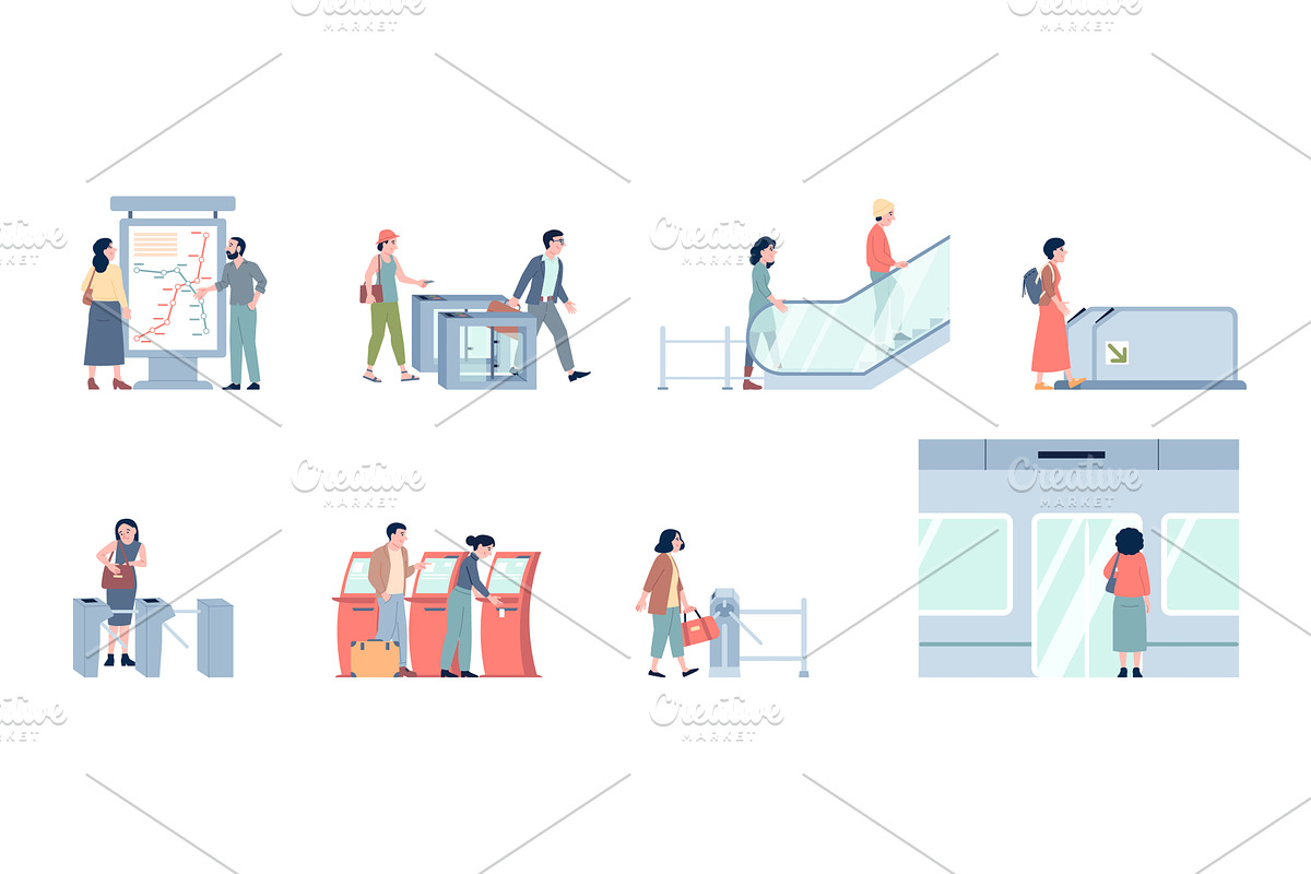 People in subway. Turnstile entrance, a Transportation Illustration by LadadikArt