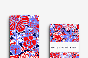 Preppy Blue And Red Floral Pattern