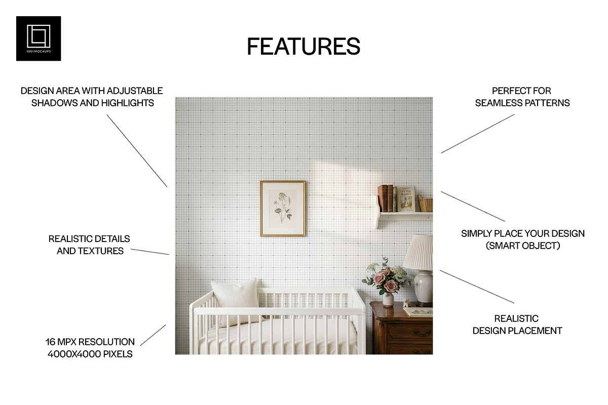 Nursery Wallpaper Mockup PSD, a Household Mockup by 1001 mockups (Photo 2 of 9)