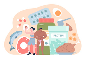 Sport nutrition. Bodybuilders with, a Sport Illustration by LadadikArt