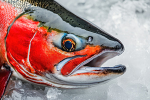 Freshly caught Pacific salmon reveal, a Photo by Pavel_design