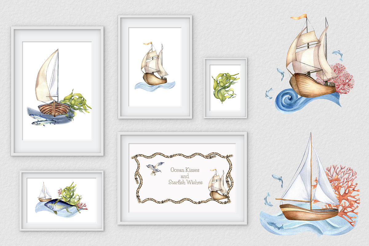 Marine collection watercolor clipart, an Illustration by Kate Lanbina (Photo 5 of 13)