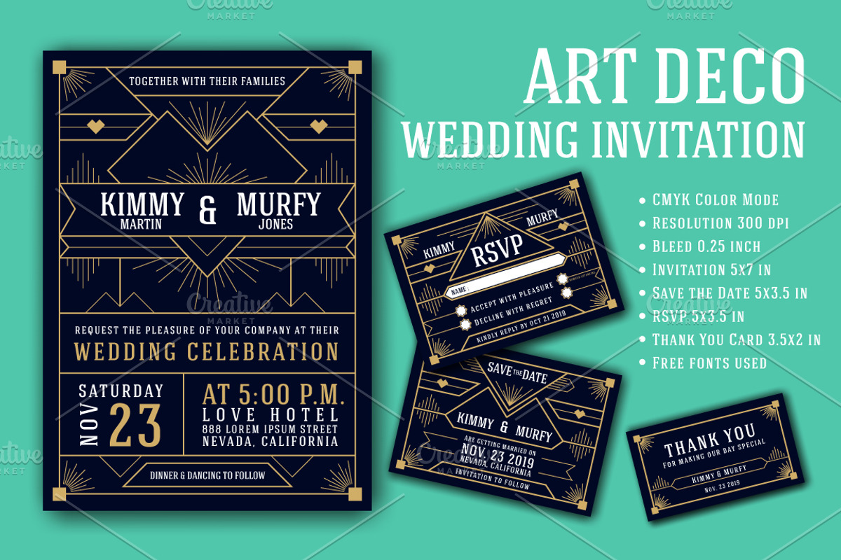 Art Deco Wedding Invitation Template, an Invitation Template by Raftel (Photo 1 of 2)