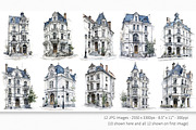 Parisian Townhouses, a Decorative Illustration by rileyBgraphics (Thumbnail 2 of 7)