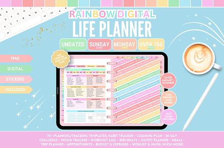 Cute Digital Life Planner 750+ pages, a Templates & Theme by SunshineStudioBoutique