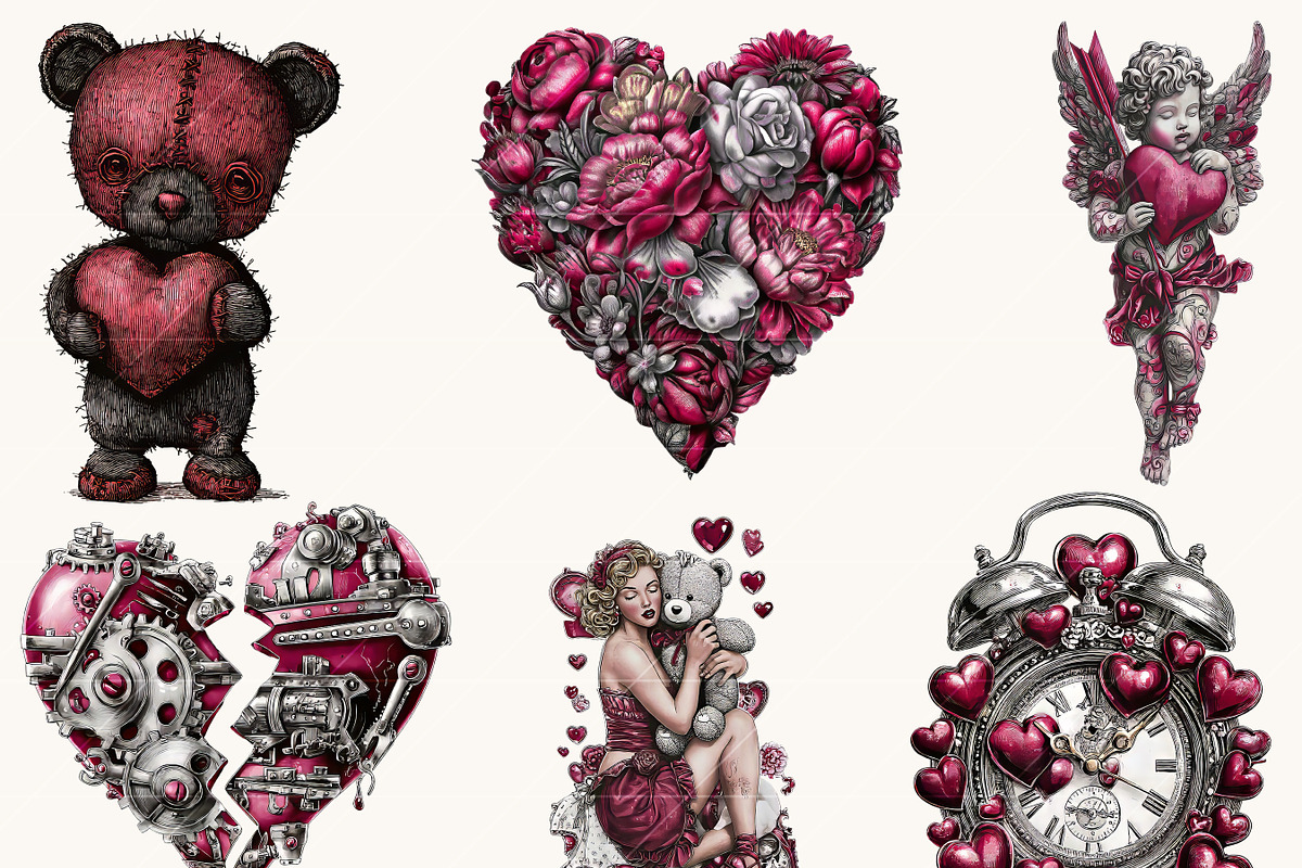 Vintage Red Valentine Clipart, a Seasonal Illustration by BusyDaydesign (Photo 3 of 9)