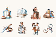 Watercolor Father & Kids Clipart, a Person Illustration by BusyDaydesign (Thumbnail 2 of 9)