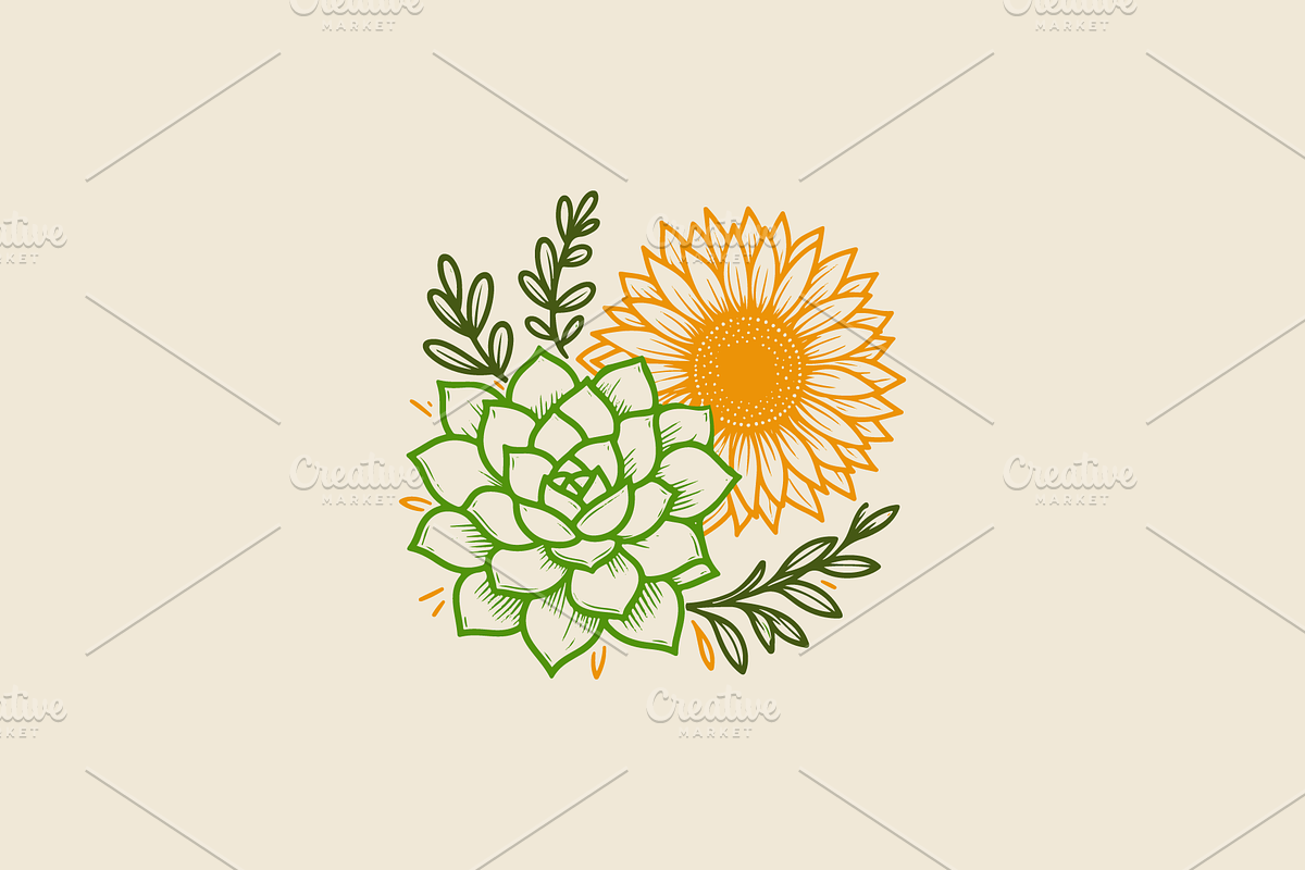 3 Sunflower Garden Illustrations, a Branding & Logo Template by MerdeneDesignStudio (Photo 3 of 3)