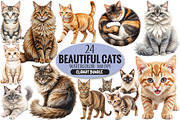 Beautiful Watercolor Cats Clipart, an Illustration by Pixels.Craft (Thumbnail 1 of 5)