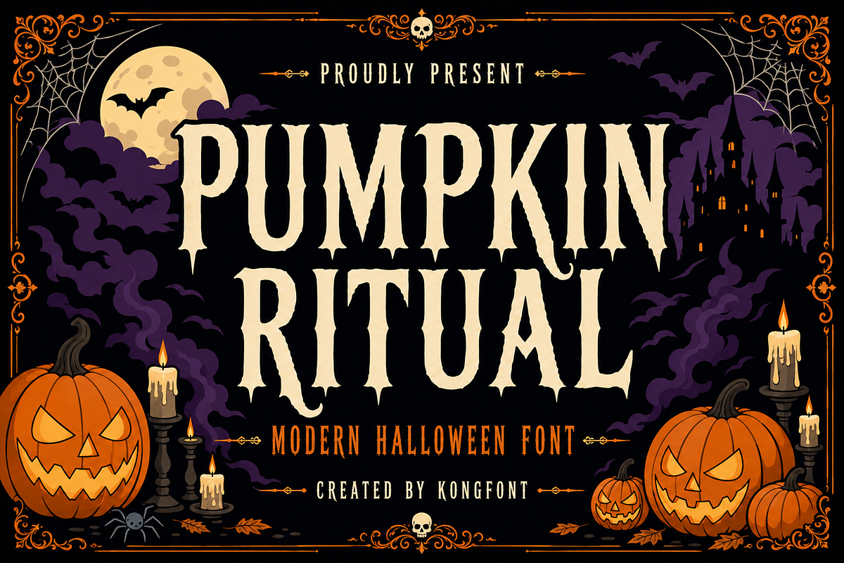 Pumpkin Ritual - Modern Halloween, a Blackletter Font by overlaytemplates (Photo 1 of 5)