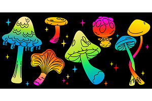 Psychedelic mushroom illustrations, an Object Illustration by art PVP - market