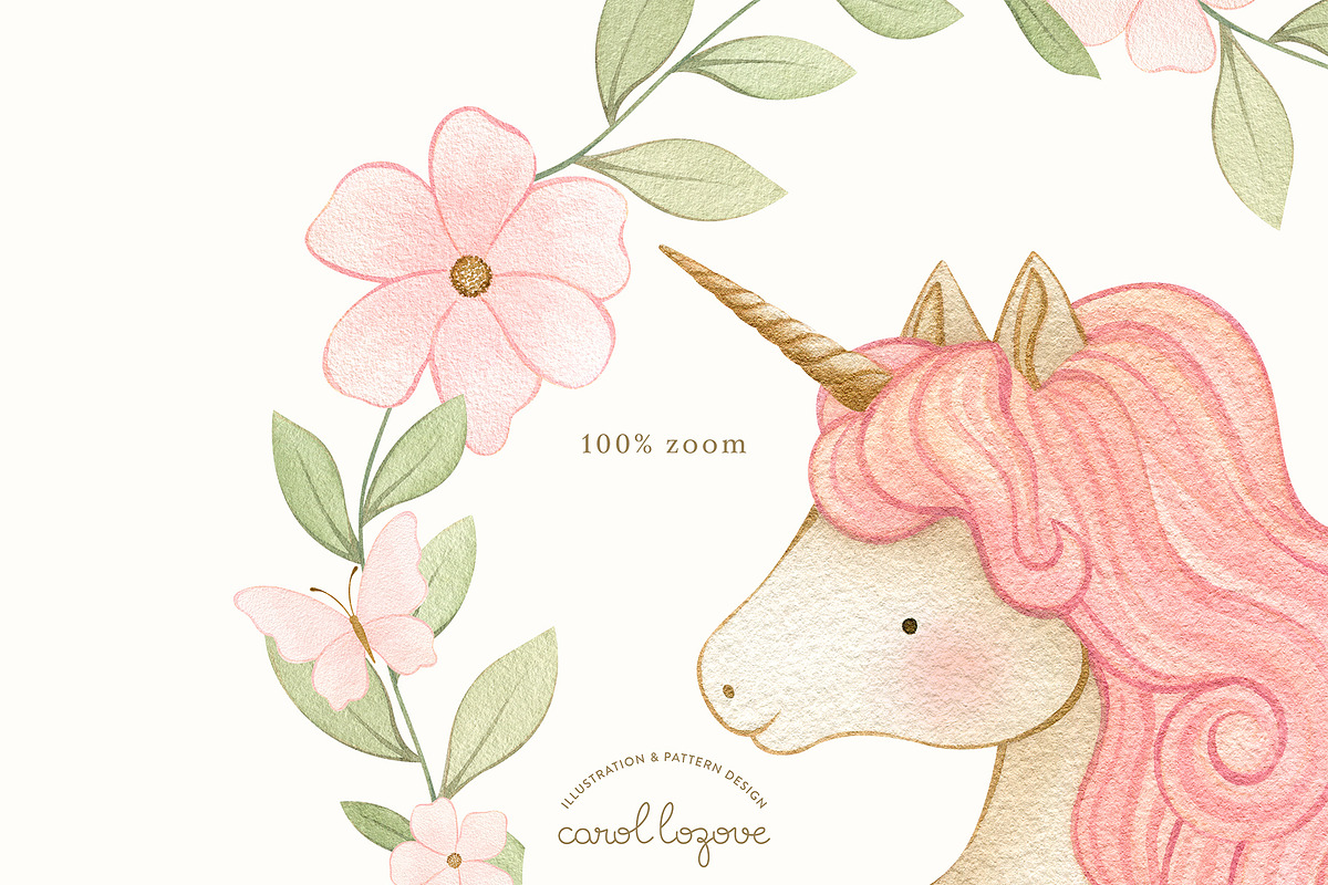 Watercolor Magic Rainbow Unicorn Set, a Decorative Illustration by Carol Lozove (Photo 27 of 74)