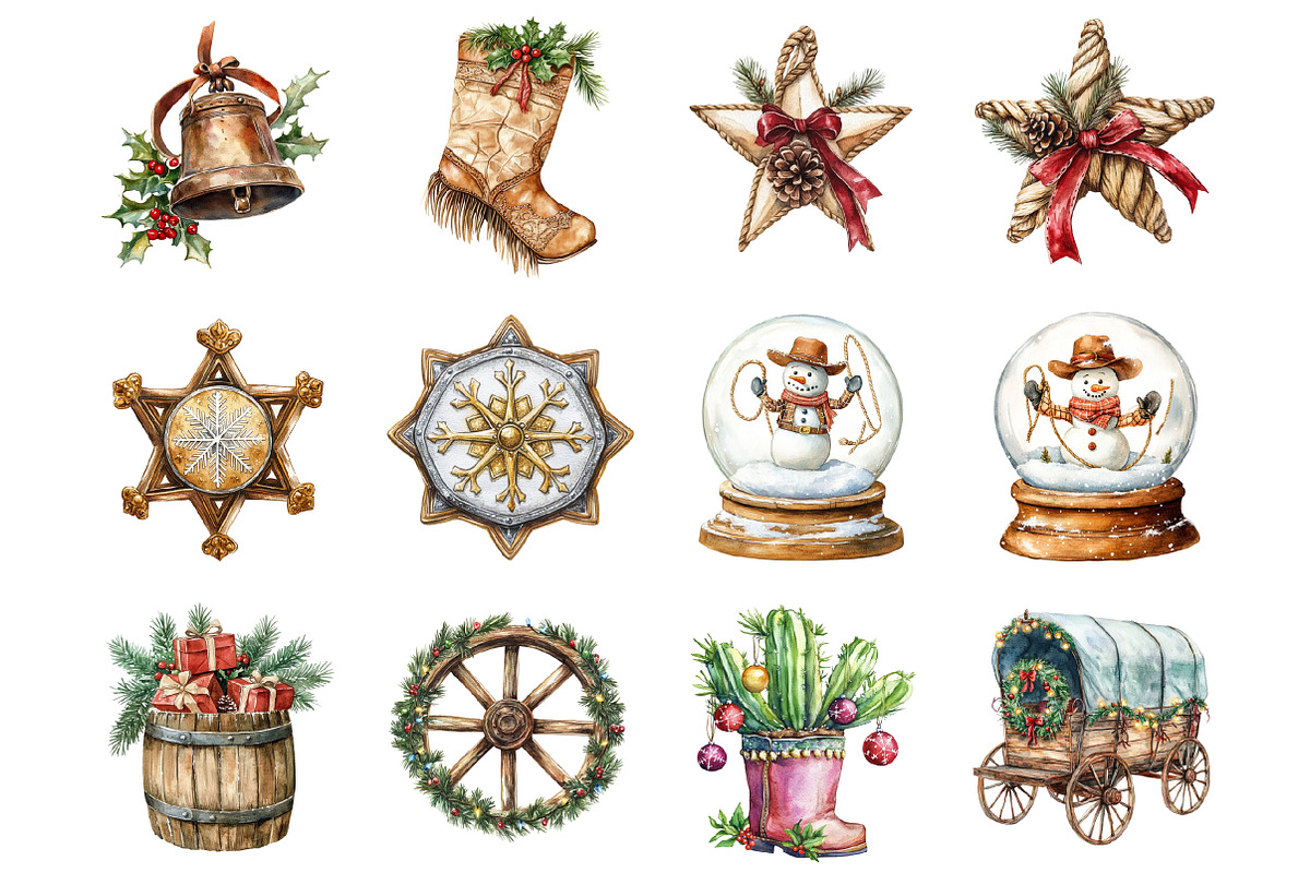 Western Cowboy Christmas Clipart, a Graphic by CitraGraphics (Photo 2 of 4)