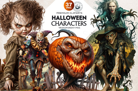Spooky Halloween Characters Clipart, a Seasonal Illustration by ThatsDesign Art