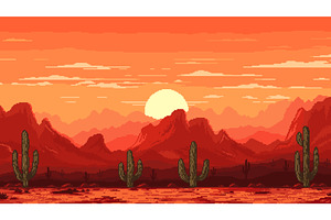 Wild West Desert Landscape Pixel Art