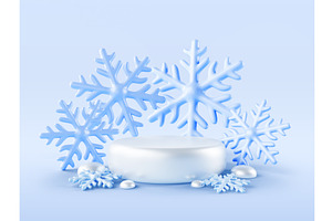 3d Christmas Winter Scene With White