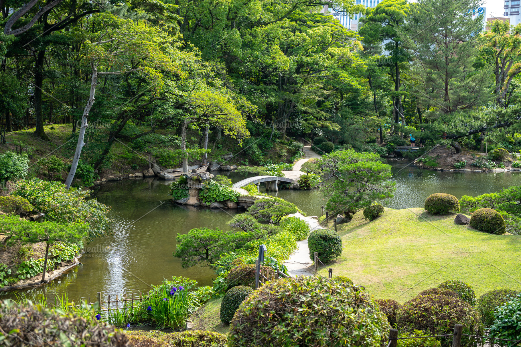 Traditional bridges in Shukkei-en Japanese garden in Hiroshima,, a Nature Photo by GoodGoods