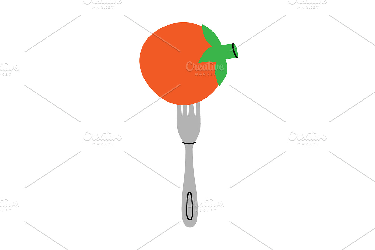 Fresh tomato pierced on a fork, a Food Illustration by GraphiShop