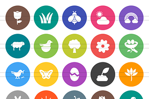 50 Spring Flat Round Icons