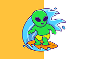 Cute Alien Surfing With Surfboard, a Sport Illustration by Artstorystudio (Thumbnail 2 of 3)