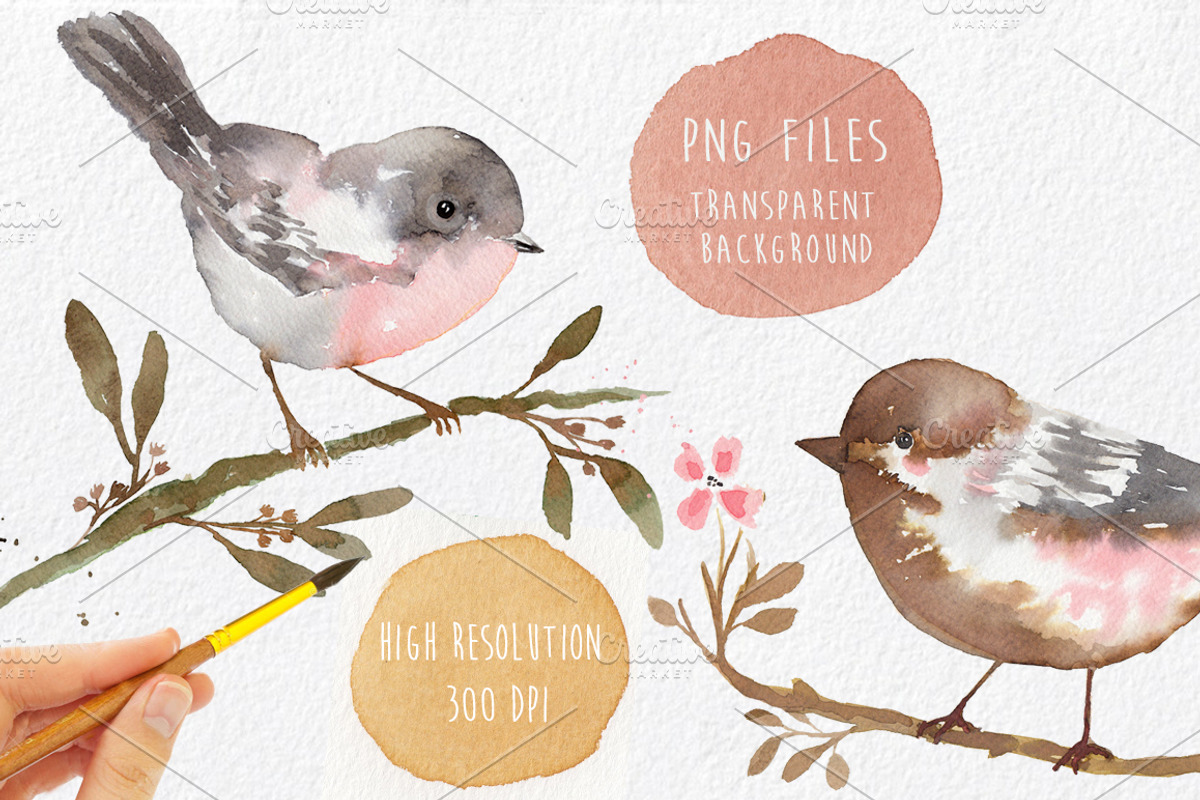 Watercolor Romantic Birds handmade, a Decorative Illustration by MaraquelaStudio (Photo 4 of 5)